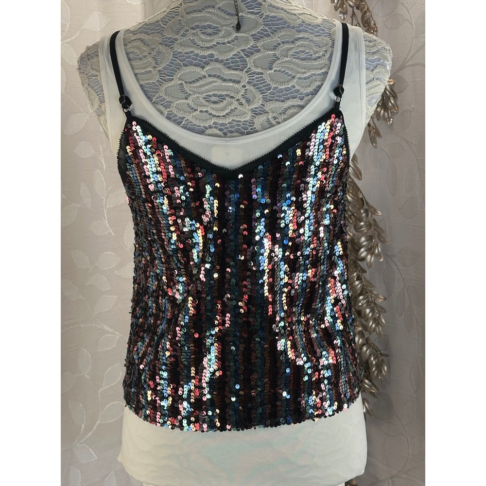 Skies Are Blue Rainbow Sequin Cami Tank Top Size Small NWT Holiday Party‎ Glam - Picture 5 of 13